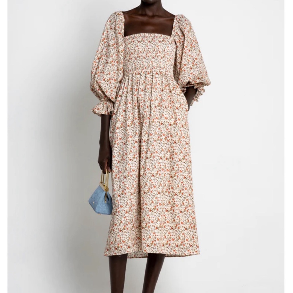 Floral Puff Sleeve Midi Dress